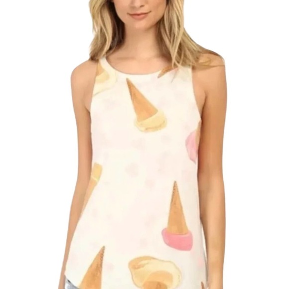 Chaser NWT Ice Cream Cone Sleeveless Crew Neck Shirttail Tank Top Cream Sz Small - Picture 1 of 7